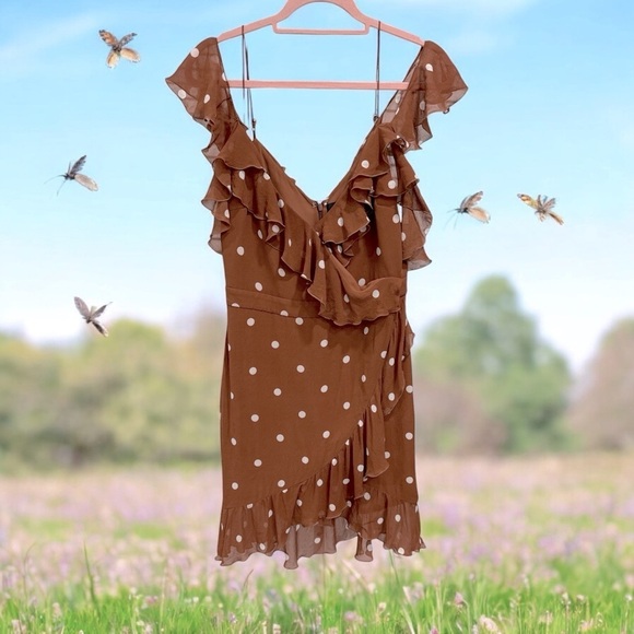 NICHOLAS
Rust Spot Wrap Frill Mini Dress US size 6 - Picture 7 of 17